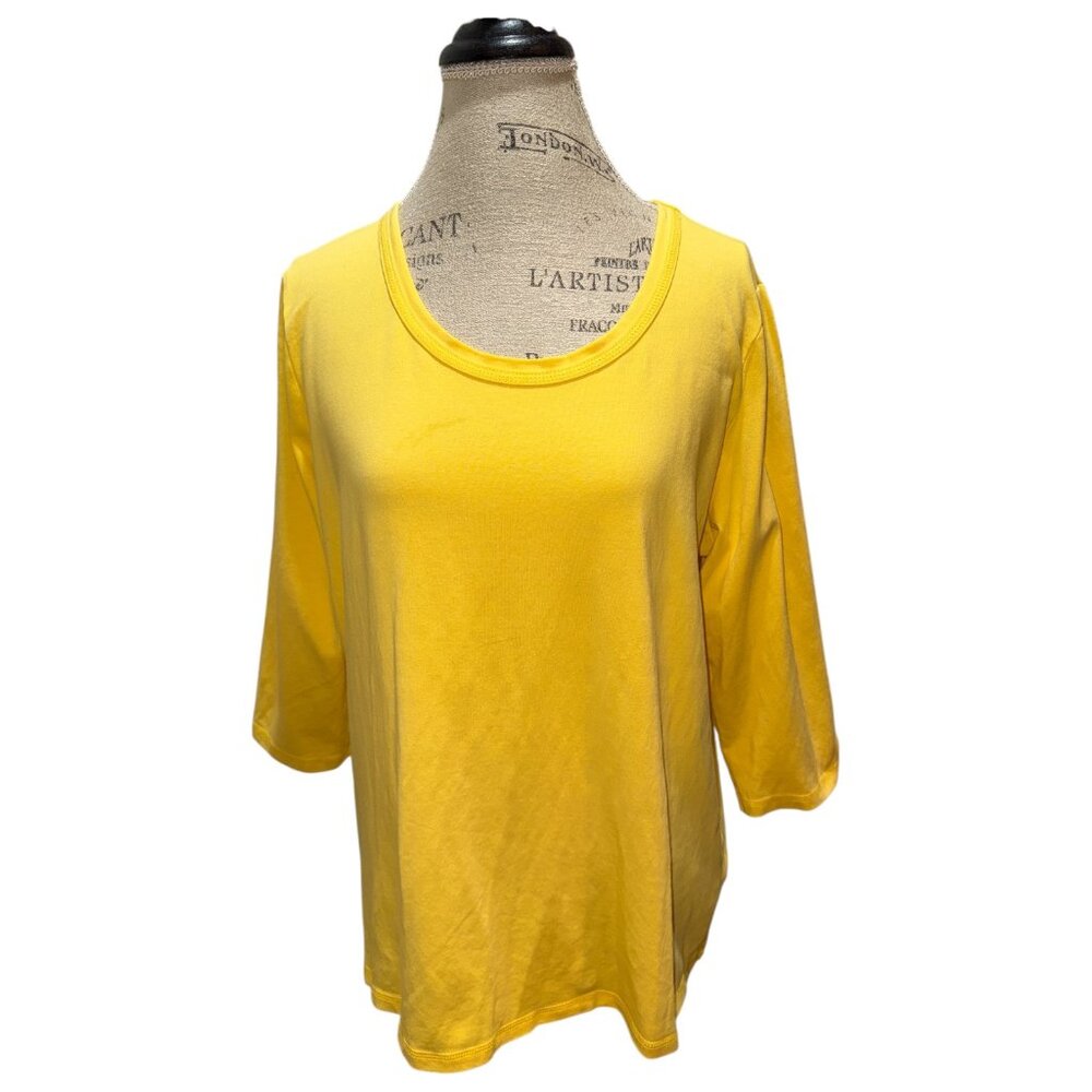 D & Co. Gold / Yellow Scoop Neck 3/4 Sleeve Soft Stretchy Tee Blouse Women's L